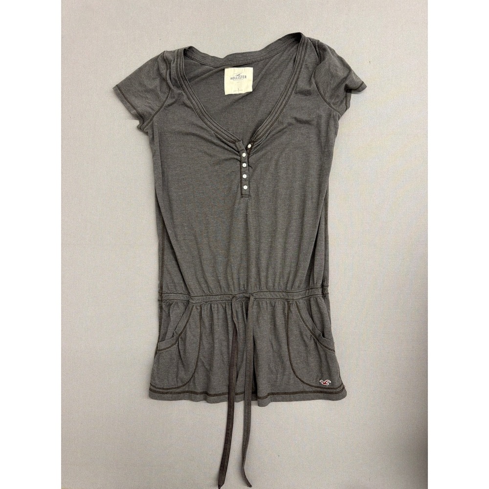Hollister Womens‎ Gray Short Sleeve Henley Romper Drawstring Waist Large